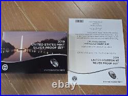 2019 US Mint SILVER Proof Set, original box COA & 2019-W Rev Proof cent