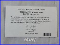 2019 US Mint Silver Proof Set S San Francisco Box & COA