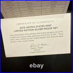 2019 United States Mint Limited Edition Silver Proof Set Original Box With COA