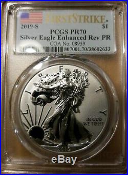 2019-s Silver Eagle ENHANCED REVERSE Proof PCGS PR 70 First Strike withBox & COA