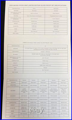 2019-s United States Mint 8 Coin Limited Edition Silver Proof Set Box & Coa #33