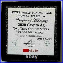 2020 2 oz. Monster Silver Round-Silver Shield CRYPTO AG Proof with COA & BOX