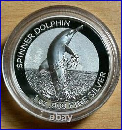 2020 $5 Australian Spinner Dolphin High Relief Proof 1 Oz 999 Silver BOX & COA