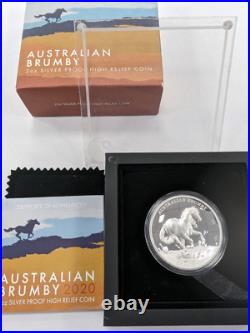 2020 Australian Brumby 2 oz Silver High Relief Proof Coin Box/COA -Mintage 1000