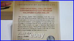 2020 Basketball Hall of Fame Colorized Silver Dollar Coin COA & Box $1 US Proof