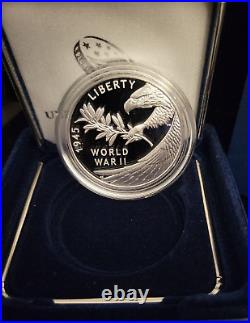 2020 End of World War II (WW2 WWII) 75th Anniv 1oz Proof Silver Medal BOX & COA