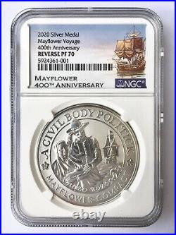 2020 Mayflower Anniversary 99.9% Silver REVERSE Proof NGC PF70 With Box And CoA