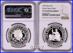 2020 Niue PROOF French Trade Dollar Restrike Silver 1 oz NGC PF69 UC COA+box