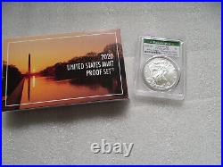 2020 S Proof Set. US Mint with Box & CoA (10 Coins) + Silver Eagle