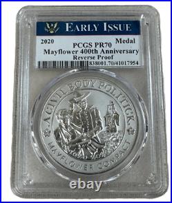 2020 Silver Medal Mayflower 400 Anniversary PCGS PR70 Reverse Proof Box CoA PCS