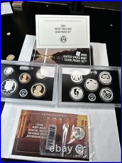 2020 US Silver Proof Set 10 Coins Complete Box COA With W Reverse Proof Nickel