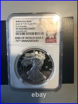 2020 W END of WW 2 75th ANNIVERSARY PROOF SILVER EAGLE V75 NGC PF70UC WithBox &COA