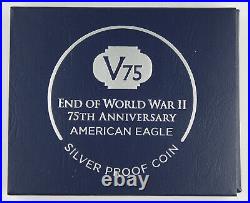 2020 W End of WWII 75 Anniversary American 1 Oz Proof Silver Eagle V75 +BOX &COA