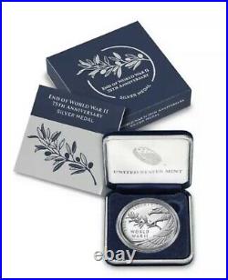 2020 W End of World War II 75th Anniversary Silver Proof Medal + Unopened Box