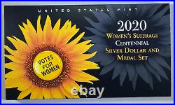 2020 Women's Suffrage Centennial Proof Silver Dollar and Medal Box & COA
