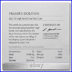 2021 1 Oz PROOF Silver Australia DOLPHIN High Relief Coin New in Mint-Sealed Box