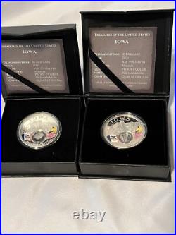 2021 1 oz Silver Proof US Treasures Iowa Quartz Colorized Limited 500 COA & Box