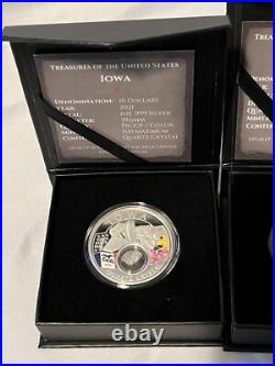 2021 1 oz Silver Proof US Treasures Iowa Quartz Colorized Limited 500 COA & Box