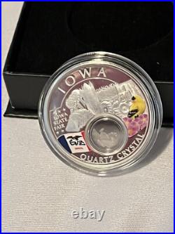 2021 1 oz Silver Proof US Treasures Iowa Quartz Colorized Limited 500 COA & Box