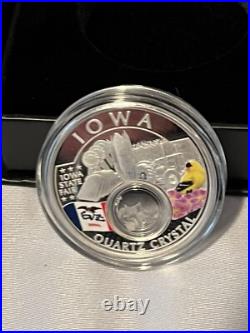2021 1 oz Silver Proof US Treasures Iowa Quartz Colorized Limited 500 COA & Box