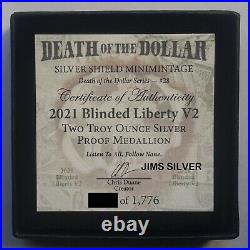 2021 2 oz Monster Silver Round-Silver Shield BLINDED LIBERTY V2 Proof & COA &BOX