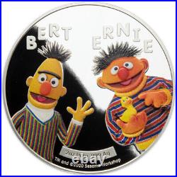 2021 2 oz Proof Samoa Silver Sesame Street Bert & Ernie Coin (Box, CoA)