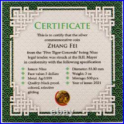 2021 3 oz Proof Niue Silver Five Tiger Generals Zhang Fei Coin (Box + CoA)