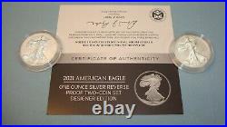 2021 AMERICAN SILVER EAGLE REVERSE PROOF 2 COIN SET with BOX AND C. O. A. DESIGNER
