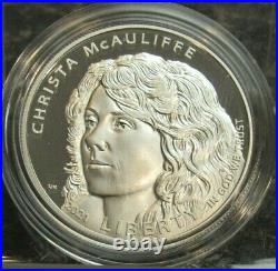 2021 Christa McAuliffe Proof Commemorative. 999 Silver Dollar Box & COA