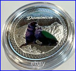 2021 Dominica $2 COLORIZED Sisserou Parrots 1 oz. 999 PURE SILVER Proof, Box/COA