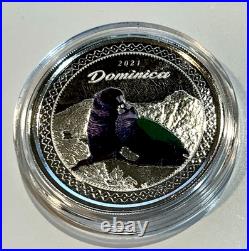 2021 Dominica $2 COLORIZED Sisserou Parrots 1 oz. 999 PURE SILVER Proof, Box/COA