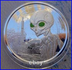 2021 Ghana ALIEN silver colored UV proof coin. 999 fine silver in Display Box