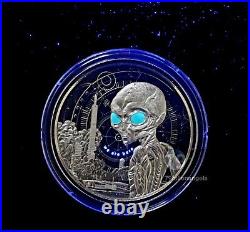 2021 Ghana Alien Colorized UV Silver Proof 1 oz Coin Box & COA #778/1000 RARE