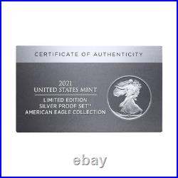 2021 Limited Edition Silver Proof Set Black Box & COA 6 Coins and Silver Eagle