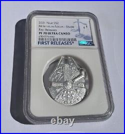 2021 Niue 1 oz Silver Star Wars Millennium Falcon Proof and Box/COA NGC PF70
