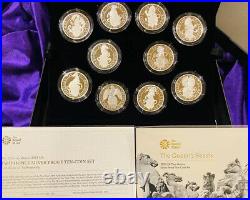2021 Queen's Beasts 2 Oz silver proof 10 coin Set Limited New in box & COA