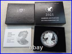2021-S American Silver Eagle Proof Type 2 Dollar $1 Box COA US Mint 21EMN OGP
