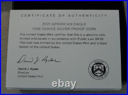 2021-S American Silver Eagle Proof Type 2 Dollar $1 Box COA US Mint 21EMN OGP