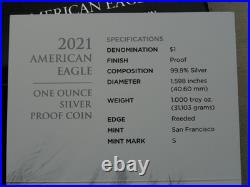 2021-S American Silver Eagle Proof Type 2 Dollar $1 Box COA US Mint 21EMN OGP