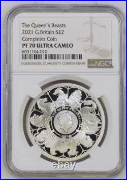 2021 Silver 1 oz The Queen's Beasts 2021 Proof NGC PF 70 ULTRA CAMEO Box & COA