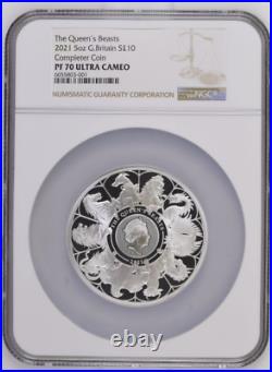 2021 Silver 5 oz The Queen's Beasts Completer Proof NGC PF 70 ULTRA CAMEO with Box