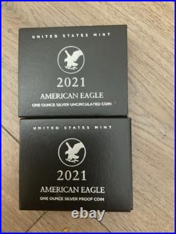 2021 Silver Eagle Type 2 Proof & Uncirculated Total Of 2 Coins Box & COA