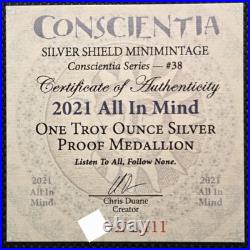 2021 Silver Shield ALL IN MIND 1 oz. 999 Silver Proof Conscientia in box withCOA