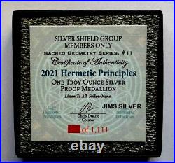 2021 Silver Shield HERMETIC PRINCIPLES 1 oz Silver PROOF with COA & BOX! 1111 Made