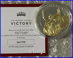 2021 St. Helena 1oz Victory Queens Virtue. 999 Ag Silver Proof Box & COA 661/750