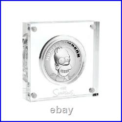 2021 Tuvalu 2 oz Proof Silver Homer Simpson High Relief Coin. 9999 Fine withBox &