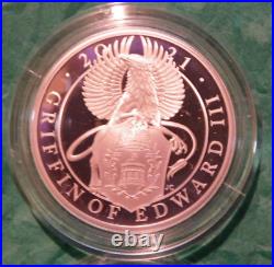 2021 UK The Queen's Beasts The Griffin of Edward III 1 oz Silver Proof COA & Box