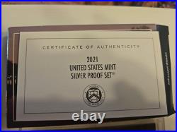2021 U. S. Mint Silver Proof Set 7 Coins 99.9% Silver Quarters Half Box COA