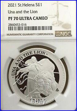 2021 Una and The Lion 1 oz Silver Proof NGC PF70 St Helena BOX COA SOLD OUT NICE