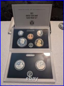 2021 United States Mint Silver Proof Set 7 coins total two cases, box, and COA